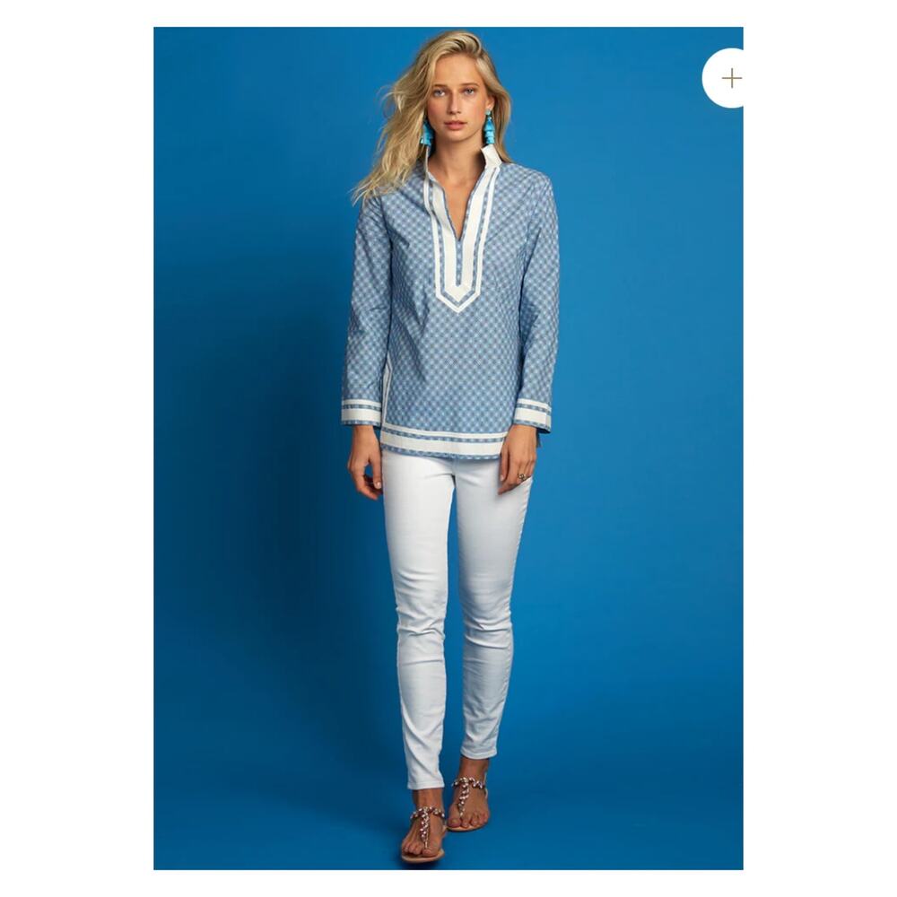 NicoBlu Cotton Capri Tunic in Blue Vietre Porcelain Print Sz.2X